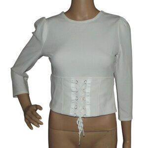 Express Corset Blouse Womens Size XS off-white lace up top crew neck